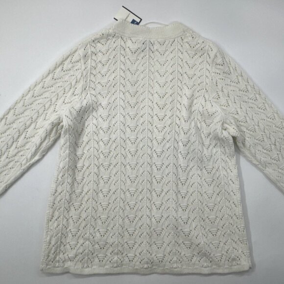 Croft & Barrow Womens Cardigan Sweater Large White Crochet Knit Open Front NEW - Picture 6 of 10